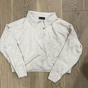 GAP Neutral Oatmeal Cropped Polo Sweater